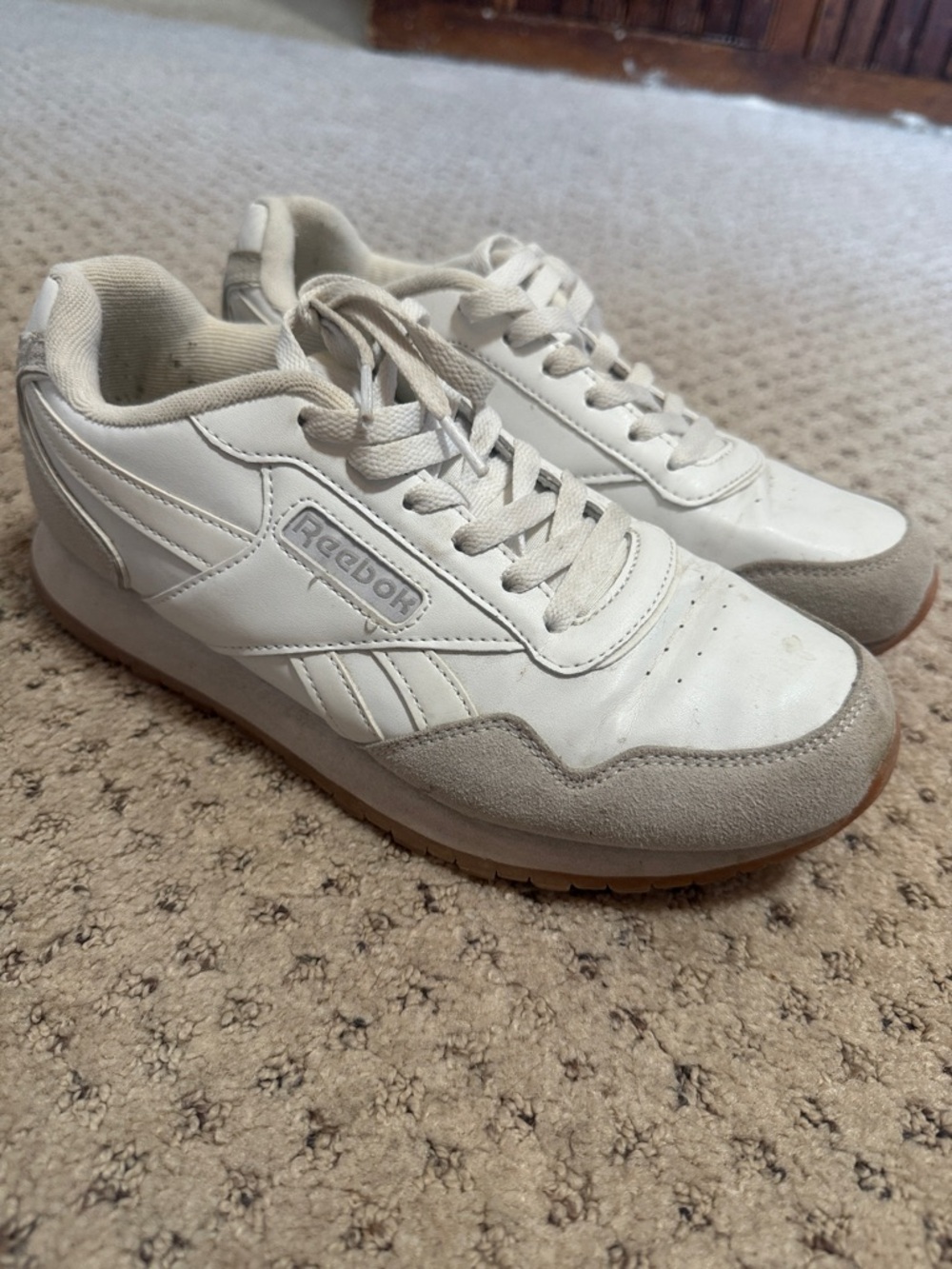 Reebok White and Light Gray Retro Leather Sneakers